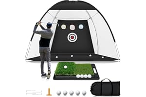 YWITIO Golf Net: 10x7ft Golf Hitting Practice Net for Indoor & Outdoor Use with Heavy-Duty Base Dual-Turf Mat, Chipping Swing Training Mult-Target Nets for Backyard Driving, Gifts for Men Dad Husband Golfers