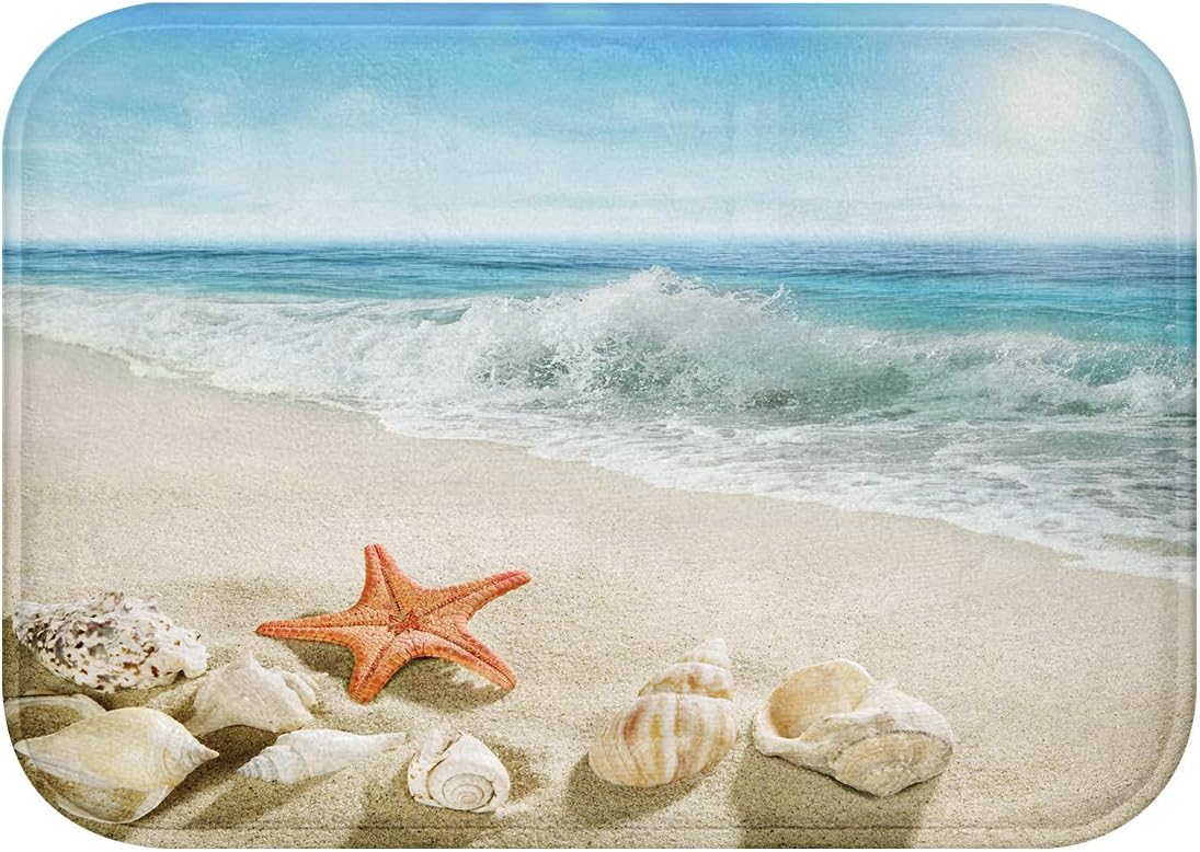 Borylin Starfish Shell Bathroom Rugs Ocean Sea Beach Bath Mat Non-Slip Soft Absorbent Bath Rug Kitchen Floor Carpet 24x16 Inch: Kitchen & Dining
