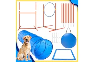 XiaZ Dog Agility Course Equipments, Obstacle Agility Training Starter Kit for Doggie, Pet Outdoor Games - Dog Tunnels, 8 Piece Weave Poles, Jumping Ring, High Jumps, Pause Box
