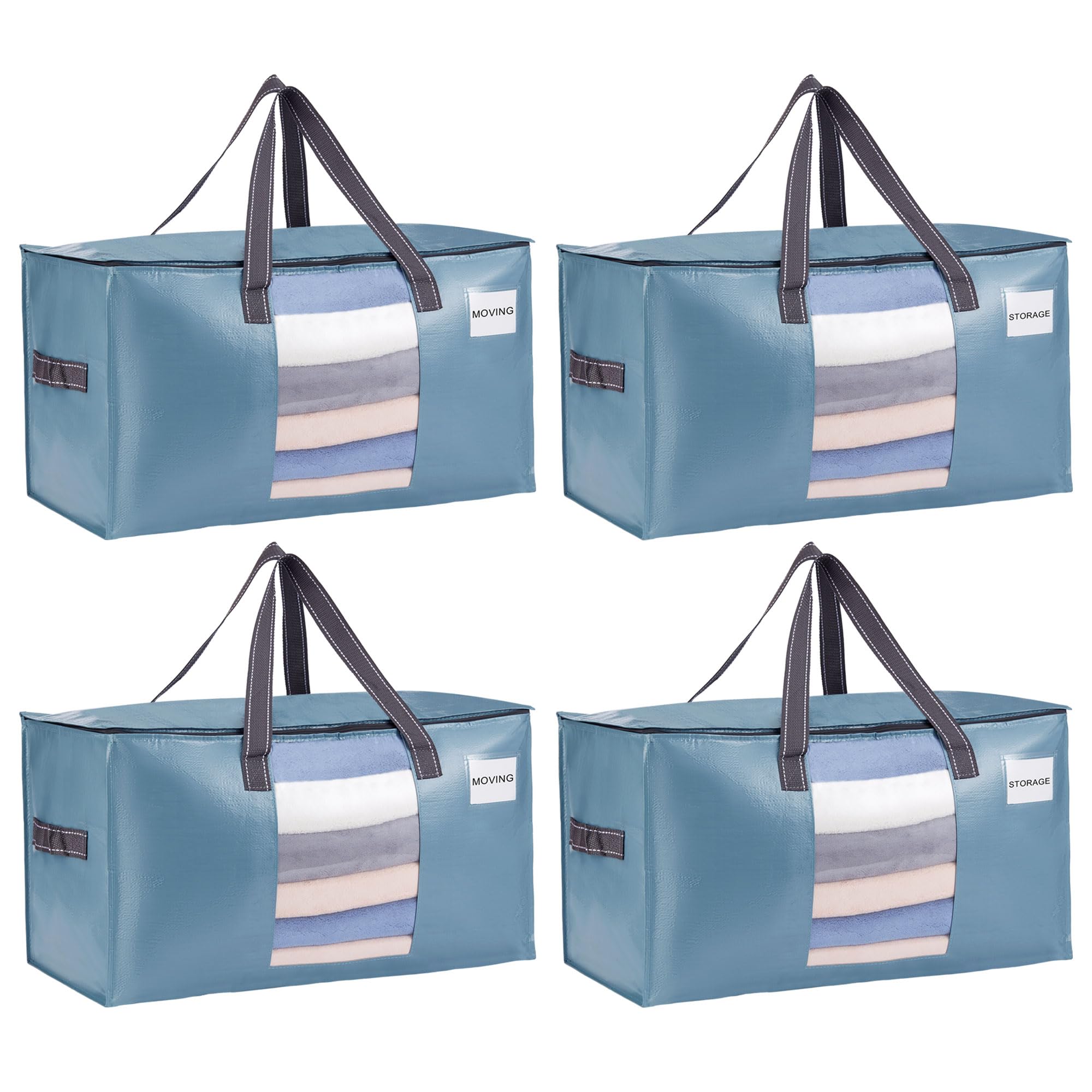 VENO 4 Pack Extra Large Moving Bags,Clothes Storage Bags for Blankets Bedding,Moving House Essentials,Waterproof Underbed Storage Packing Boxes,Laundry Bags Organiser (Light Blue, 4 Pack)