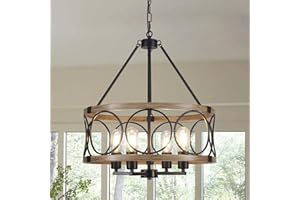 SLBWQ Farmhouse Chandelier 4-Light, Rustic Chandeliers for Dining Room Light Fixture, Farmhouse Light Fixtures Hanging Drum P