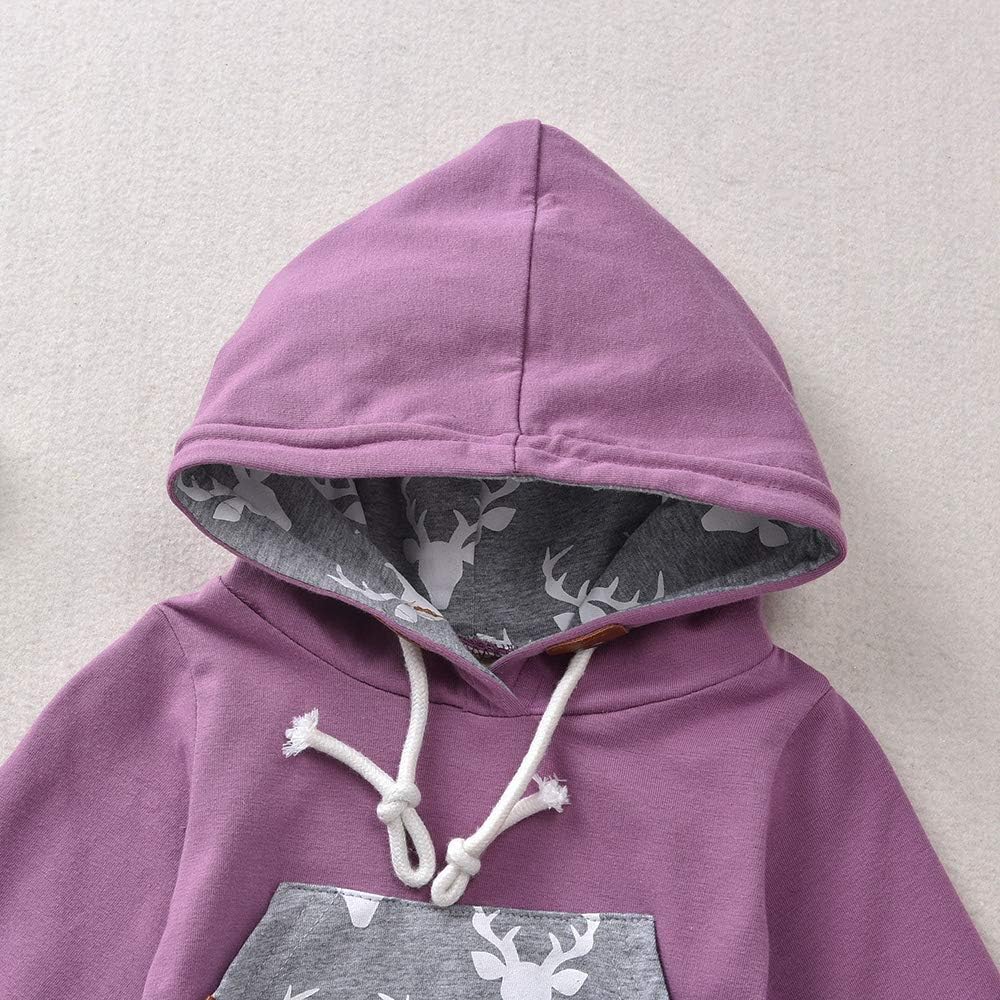 Newborn Baby Boy Girl Long Sleeve Deer Romper Pullover Hooded Tops Pants 2Pcs Sweatshirt Outfits Set: Clothing