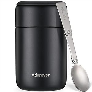 Insulated Food Jar, 17 oz Vacuum Insulated Stainless Steel Lunch Thermos for Hot Food Wide Mouth Leak Proof Food Soup Thermos Adult Kids Thermos with Folding Spoon for School Office Picnic Travel