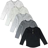 HonestBaby Boys' Baby Toddler & Kid Waffle Henley 100% Organic Long Sleeve Shirts (5-Pack)