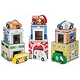 Melissa & Doug Nesting and Sorting Blocks - 6 Buildings, 6 Wooden Vehicles - FSC Certified