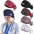 6 Pcs Scrub Caps for Women Doctor Nursing Hats with Buttons Adjustable Tie Back Working Cap Bouffant Scrub Hats for Women Men