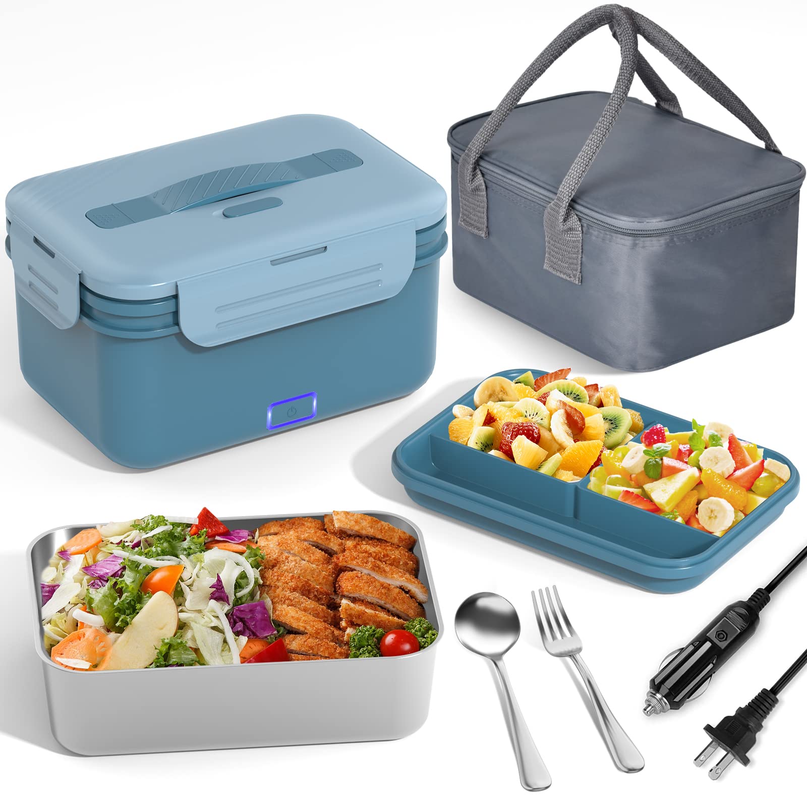 Photo 1 of Vabaso Electric Lunch Box Food Heater, 1.8L/61oz Heated for Adults Car/Truck Home/Work, 60/80/100W Warmer Heating with Removable Stainless Steel Container, 12V/24V/110V220V Blue