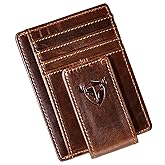 Nujenren RFID Genuine Leather Money Clip Wallet, Credit Card Case Holder, Front Pocket Slim Wallet, Wild Style (B Coffee)