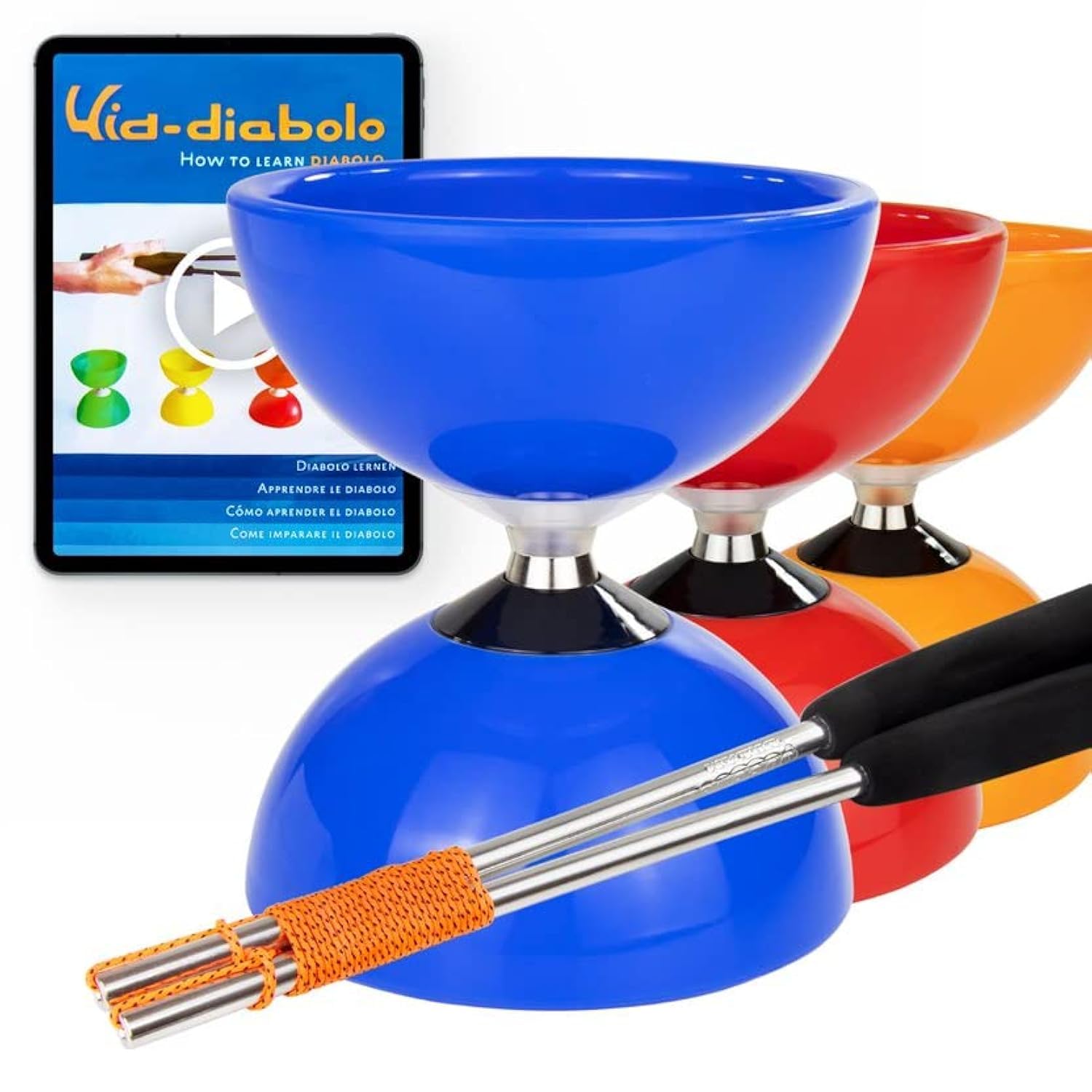 Juggle Dream Carousel Diabolo Juggling Set - Triple Ball Bearing Axle - with Aluminium Handsticks and Online Learning Video - Juggling (Blue) — image 1
