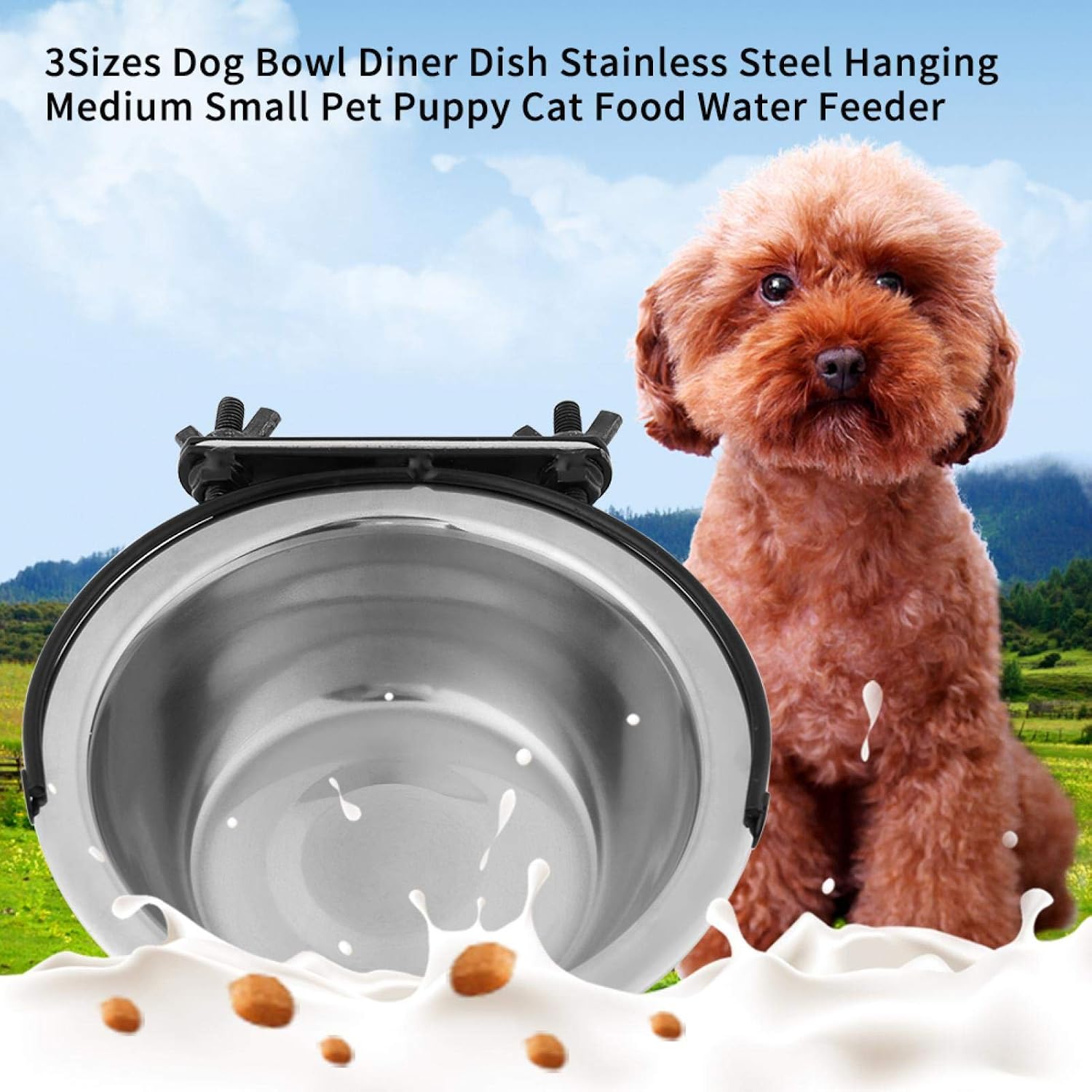bol attaché cage chien ◈ Fydun Hanging Pet Cage Bowls for Dogs and Cats Stainless Steel Diner Pet Bird Cat Dog Food Water Bowl Hanger(XL) - Image 4