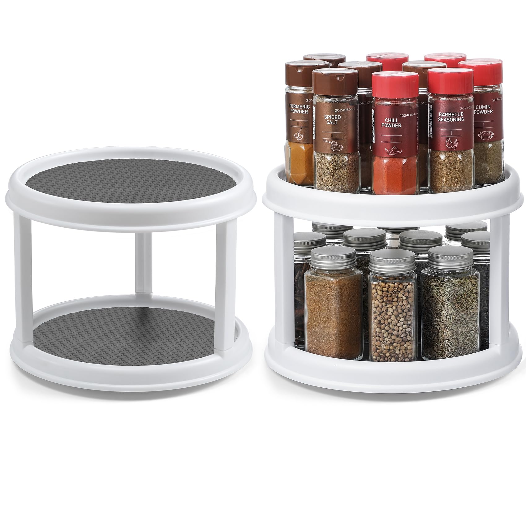 Photo 1 of 2 Pack, 2 Tier 10" Turntable Lazy Susan Spice Organizer - Rotating Seasoning Rack Spinner for Pantry Cabinet Kitchen Countertop, Table Top Organizing - Multiuse Two Tier Rotating Organization Rack