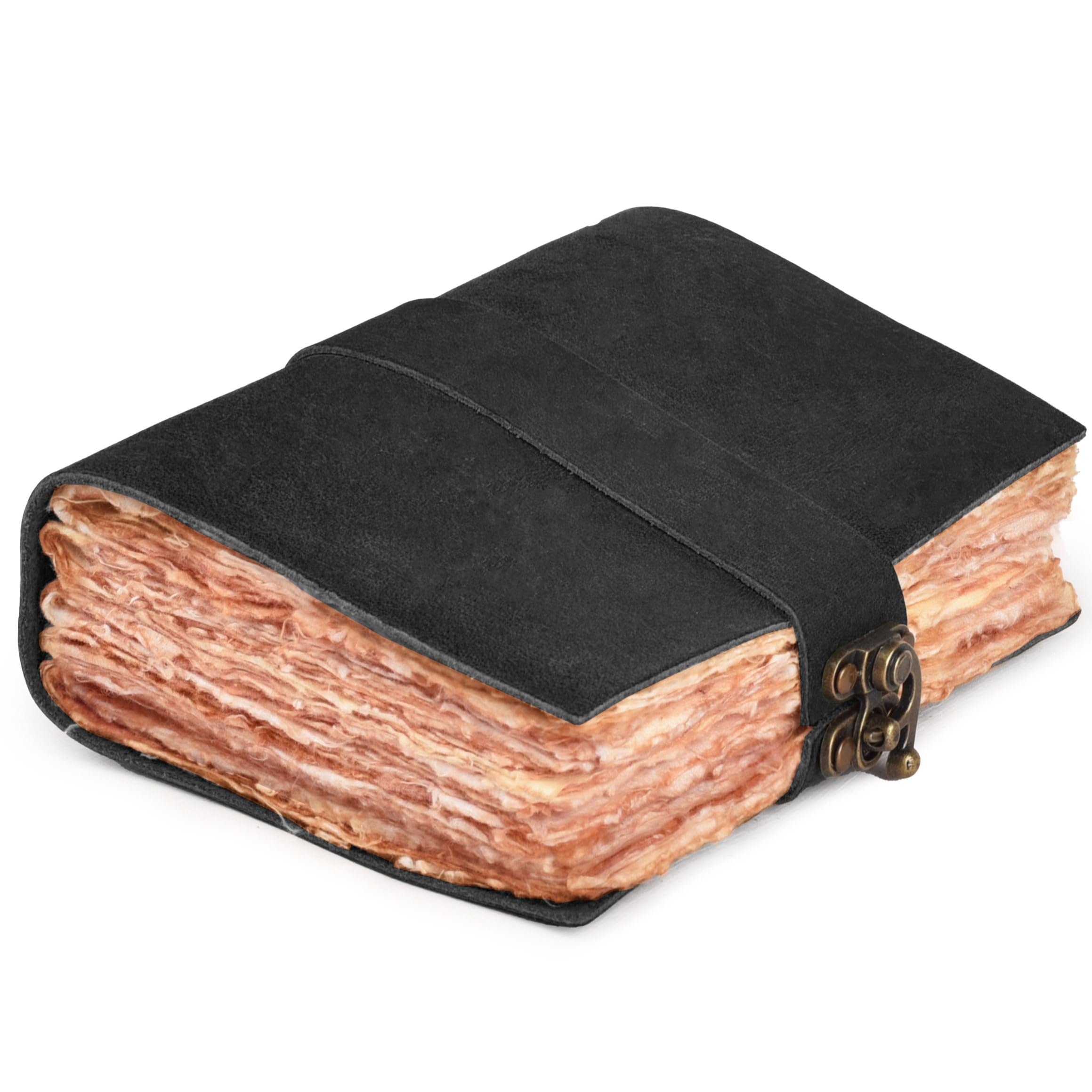 LEATHER VILLAGE Leather Bound Vintage Journal for Women & Men - Book of Shadows - Lock Closure - 200 Pages of Antique Deckle Edges Handmade Watercolor Paper - Rustic Black - 7X5 inches