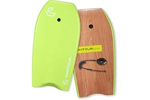 CONTOUR SURF Body Board 33/37 Inches Bodyboard Body Boards for Beach Kids Lightweight EPS Core Dual Channel Double Swivel Coi