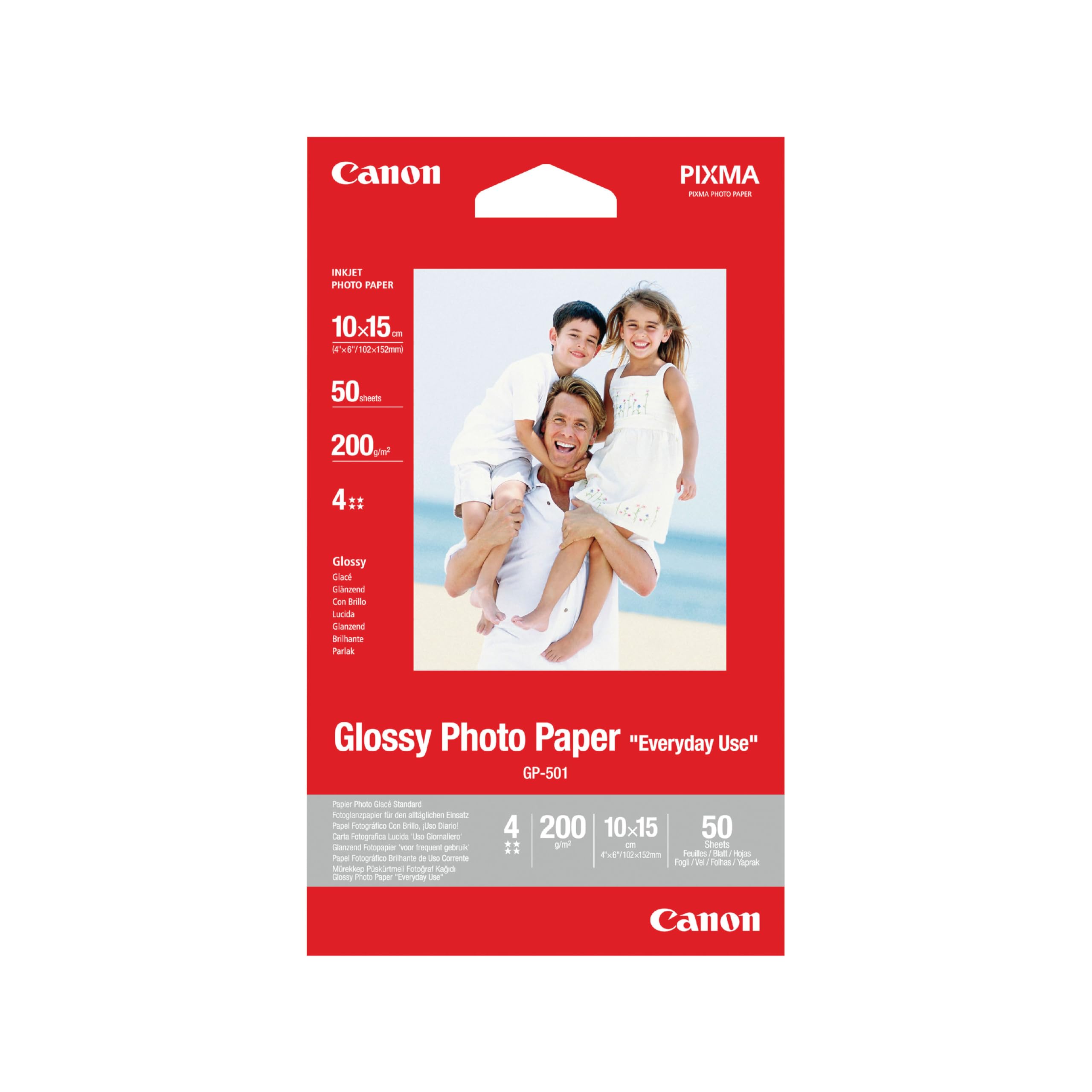 Canon GP-501 Glossy Photo Paper 4x6/10x15cm (50 Sheets) - Ideal for Photo Printing, Durable Prints - Compatible with Canon Inkjet Printers