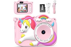 Kids Camera Toys,Hehotoy Digital Camera for Ages 3-10 Boys Girls Children,1080P HD Video Selfie Camera,Christmas Birthday Gifts for Girls Boys Age 3 4 5 6 7 8 9 10 (Pink-Unicorn)