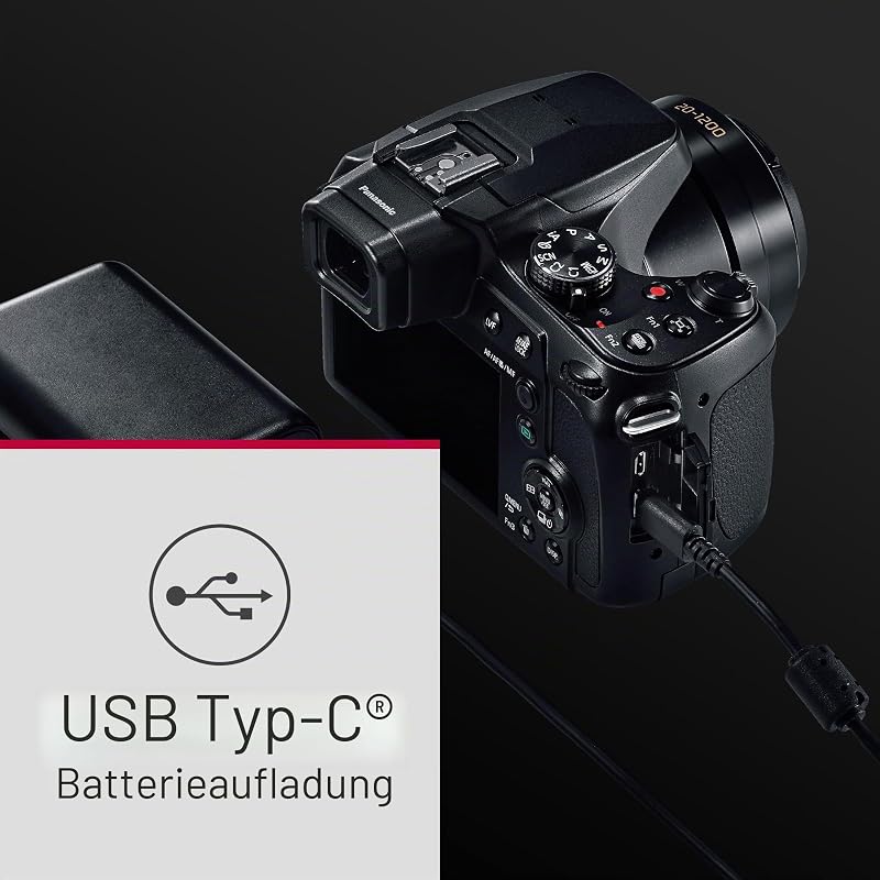 Lumix DC-FZ82DE Bridgekamera mit 20-1200 mm F2.8-5.9 Objektiv, 18,1 MP, 4K Video & Foto, OLED Live-View-Sucher, LCD-Touchscreen, USB-C, Schwarz