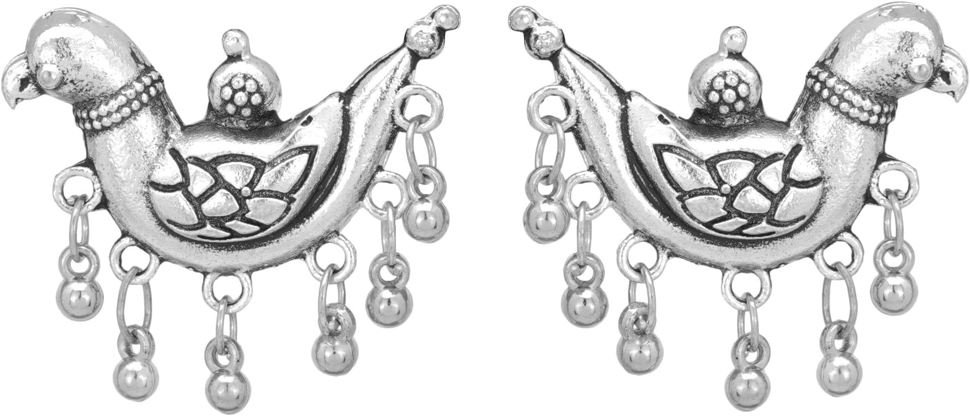 Shreyadzines Traditional Bird Collection Oxidized Silver Faux Pearl Multi color Afghani Style Jhumka Studs Earrings for Women and Girls