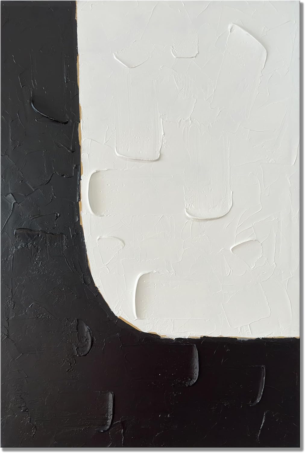 Paintings - zoinart Black and White Canvas Wall Art 24x36 inches Handmade Minimalism Abstract Wall Painting Vertical Texture Artwork for Home Decorations Modern Contemporary Framed Wall Art Ready to Hang