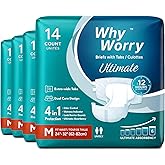 WhyWorry Ultimate Adult Diapers for Men and Women, Disposable Adult Briefs for Incontinence, Incontinence Briefs with Tabs, Ultimate Absorbency, Odor Control, Medium, 56 Count (4 Packs of 14)