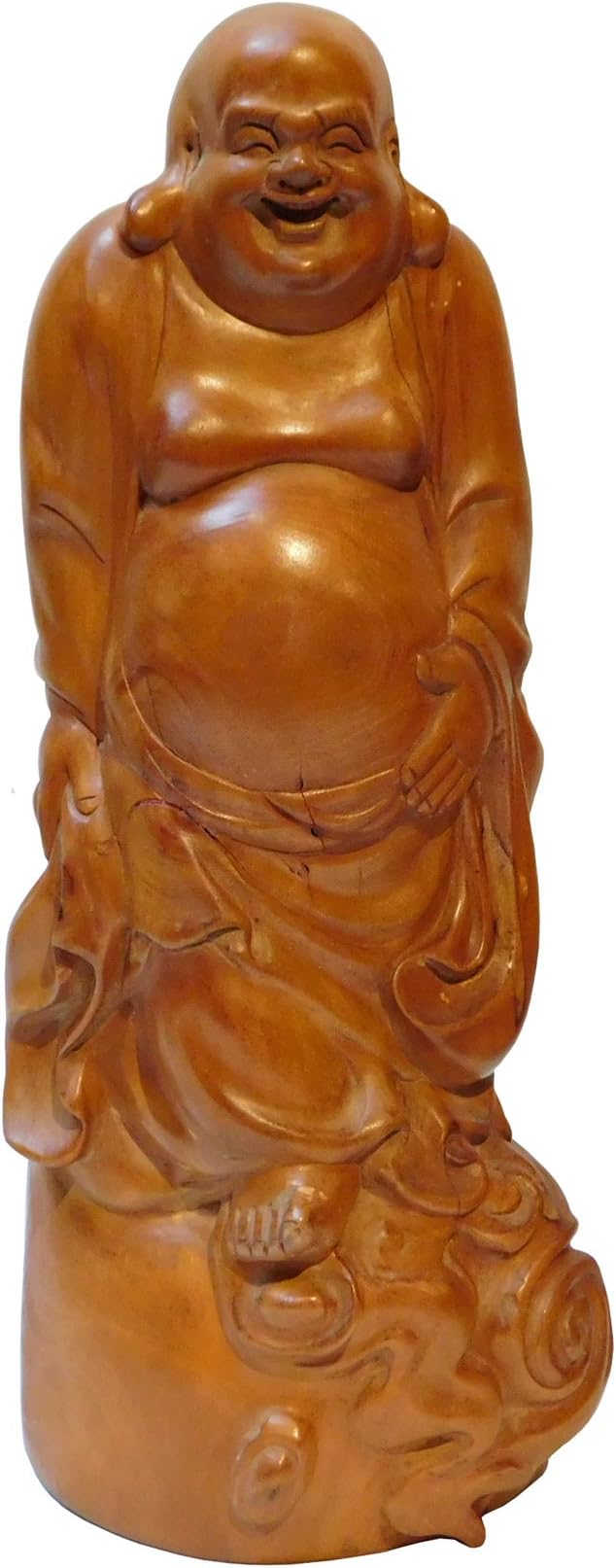 Statue Chinese Hand Carved Standing Happy Buddha Budai Luohan On Cloud Base an248