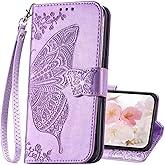 KRHGEIK for Samsung Galaxy S24 FE 5G Case Wallet,Women Flip Folio Cover with Butterfly Embossed PU Leather Stand Credit Card Holders Slots Wrist Strap Phone Case (Lavender)