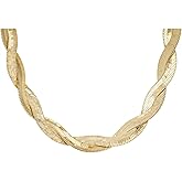 JTV Braided Gold-Plated Herringbone Chain Necklace for Women - Thick Adjustable Chain with Crystal Accent Clasp - Elegant Gold Necklace for Everyday or Formal Wear - Gift Box Included