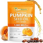 Pumpkin Seed Oil Capsules with Saw Palmetto, 300 Softgels Pumpkin Seed Oil for Hair Growth, Supports Urinary, Bladder & Prostate Health, Cold Pressed & Pure Virgin, Gluten Free, Non-GMO, SOY FREE