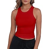 GEMBERA Womens Sleeveless High Neck Racerback Ribbed Knit Fitted Basic Cotton Cropped Tank Top