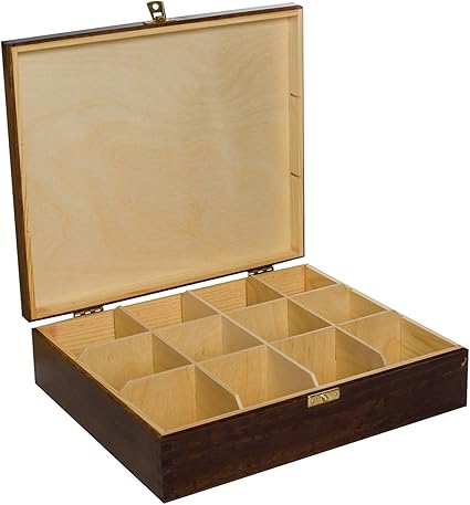 Creative Deco Boite A The Sachets En Bois A Decorer Marron 12 Compartiments 29 X 25 X 7 5 Cm Plusieurs Tailles Disponibles Diviseurs Amovibles Parfait Pour Decoupage Stockage Et Decoration Amazon Fr Cuisine Maison