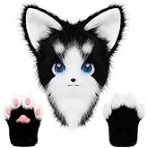 COSYEARS Animal Cat Fursuit Head Mask Furry and Therian Paw Gloves Set for Halloween Cosplay Costume Accessories