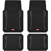 Rubbermaid Car Floor Mat, Heavy Duty All-Weather Car Mats Full Set with Dual-Tone Black Aluminum Inserts – Universal Fit, Anti-Slip Backing, Trim-to-Fit for Most SUV, Sedan, Van