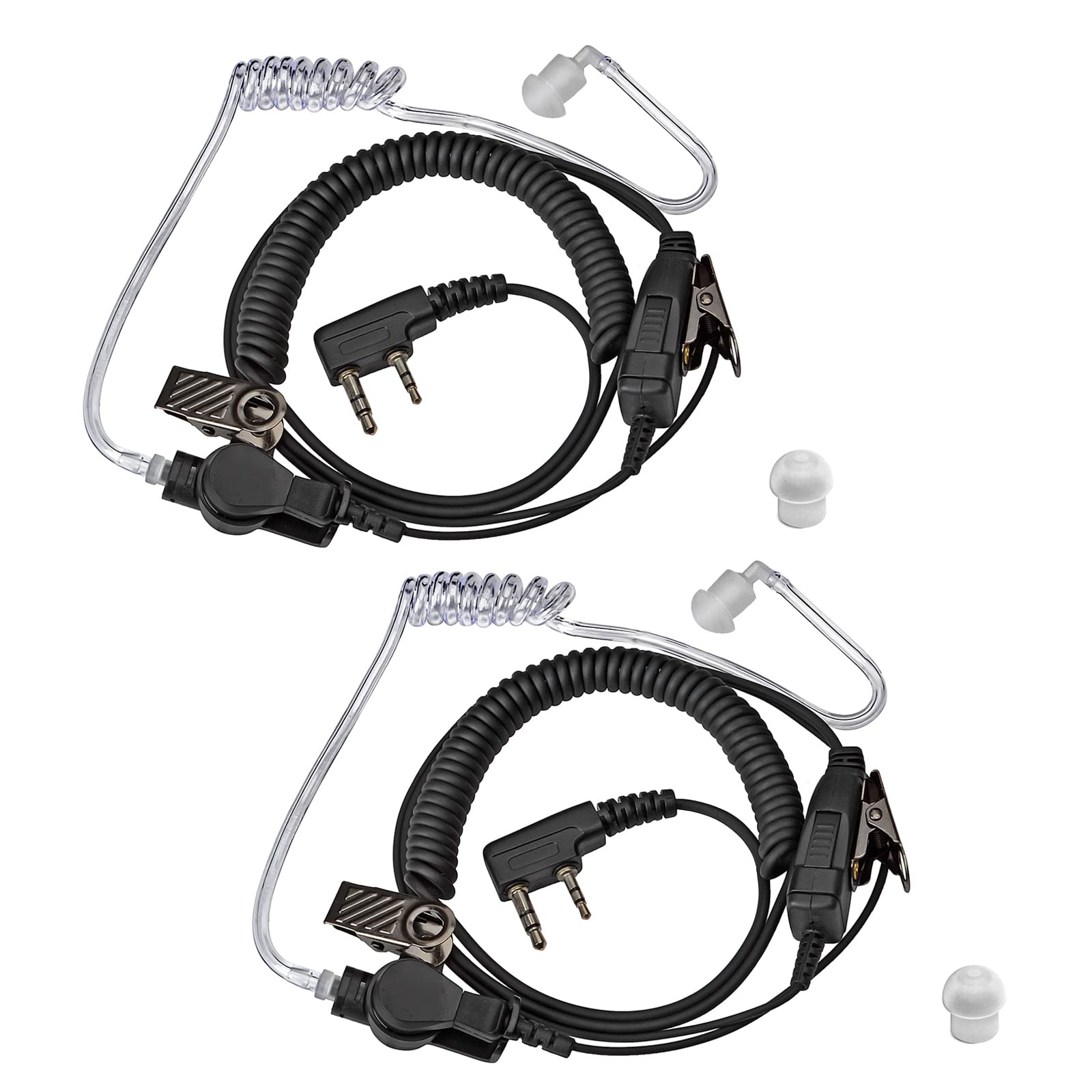 HYSHIKRA Wireless Headphones Sound Tube - 2 Pin Jack - PTT with Microphone - Transparent with Retaining Clip - Headphone Headset Compatible with Kenwood Baofeng UV5R Radio (2 PACK)