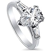 BERRICLE Sterling Silver Solitaire 3-Stone Promise Wedding Engagement Rings for Her, Cubic Zirconia CZ Ring - Emerald, Pear, Round Cut