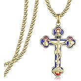 Hantuorui Crucifix Necklace Men Jesus Orthodox Cross Necklace Orthodox Christian Jewelry for Women Byzantine Greek Eastern Orthodox Cross Pendant