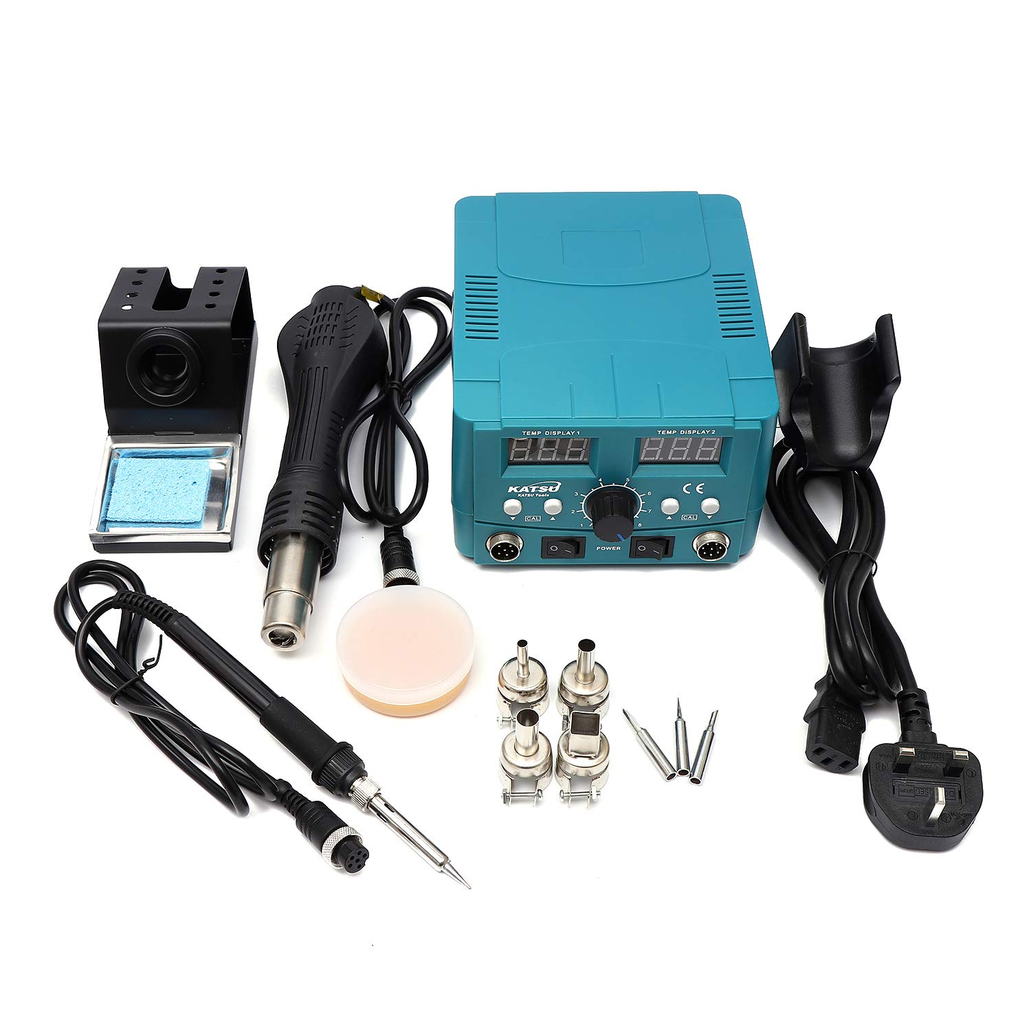 Hot Air Rework Station, KATSU 2 in 1 Electric Digital Display Heating Gun Hot Air Gun Soldering Iron Welding Station Kit