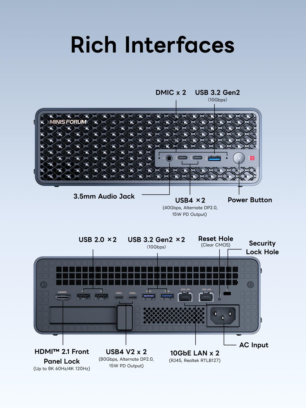 Minisforum Ms-S1 Max Mini Ai Workstation Pc, Amd Ryzen Ai Max+ 395 (16C/32T),Rdna3.5 Gpu,128Gb Lpddr5X Uma Ram,Dual M.2 Pcie 4.0, Pcie X16 Slot, Usb4 V2(80Gbps)&Amp; Dual 10Gbe, 320W Psu,Wi-Fi 7 - View 9