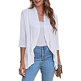 Zeagoo Women's Open Front Cardigan 3/4 Sleeve Draped Ruffles Soft Knit Sweaters S-3XL
