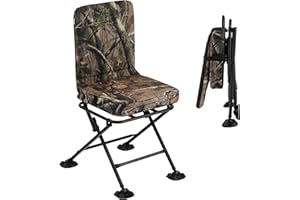 HAPPYGRILL 360 Degree Swivel Hunting Blind Chair with All-Terrain Foot Pads, Padded Cushion & Camouflage Pattern, Outdoor Por