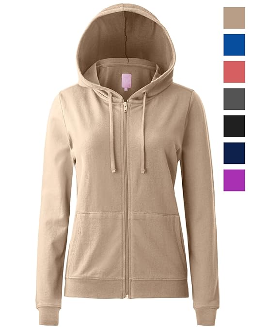 Regna X Women's Long Sleeve Casual Pullover Heavy Blend Full Zip Hoodie Beige M