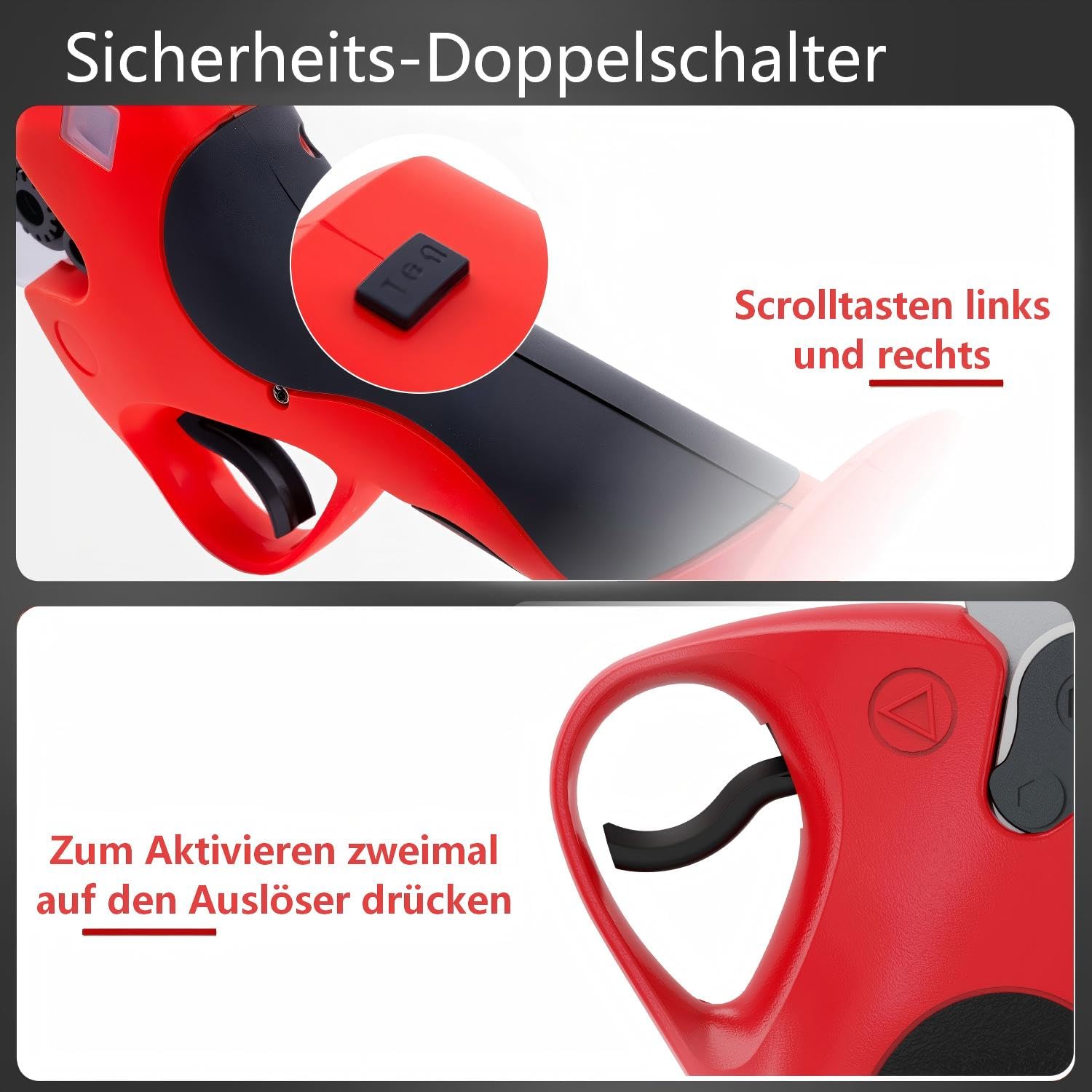 OUTIGO Elektrische Zuschneideschere, ausgestattet mit 2 Batterien 3000mAh, 40mm, mit Display, Bürstenloser Motor, geeignet für Gartenbau, Obstbäume, Weinberge 6