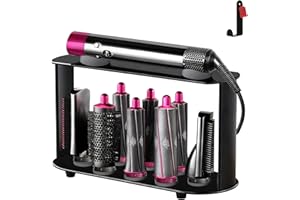 Lasvea Holder for Dyson Airwrap 6" Barrel Only | Sturdy Metal Storage Rack for Shark with Protective Silicone Pad | Countertop Organizer for Attachments & Curling Iron with Self-Adhesive Hook, Black