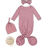 4pc Newborn Knotted Gown Set Hat Headband Hello World Sign, Coming Home Outfit Baby First