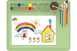 IYYI Silicone Painting Mat, Paint Mat with Cup and Palette, 20"X16" Siliocne Pad for Crafts, Resin, Clay, Kids Art Pad with Raised Edge (Apple Green)