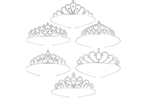 QOOWFEANIG 6 Pack Princess Crystal Tiara Crown Headbands Silver Metal Sparkly Glitter Rhinestone Hair Accessories,Girls Women