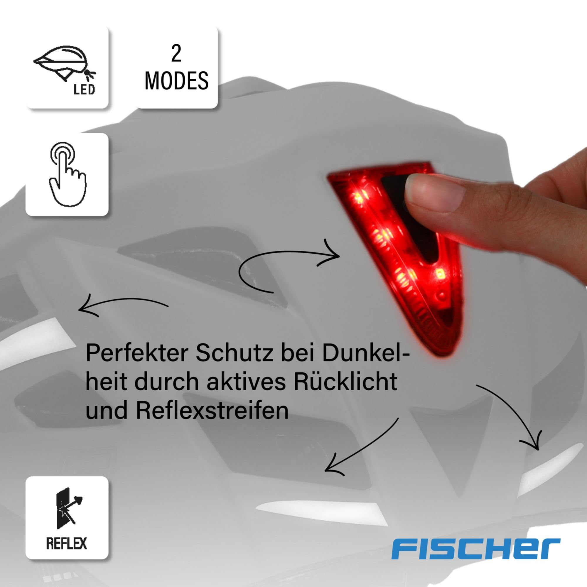 Fischer Erwachsene Fahrradhelm, Radhelm, Cityhelm Urban Plus Brooklyn, L/XL, 58-61cm, blau, mit integriertem LED-Rücklicht 4