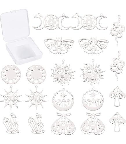 12Pcs 6 Styles Brass Filigree Pendants Set Moon Phase Golden Etched Half Round Charms Flat Round Pendants Metal Embellishments Diy Diy Necklace Brace