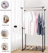 Vivo Technologies Double Adjustable Tidy Rack Mobile Garment Rack Wheel Stand view 3