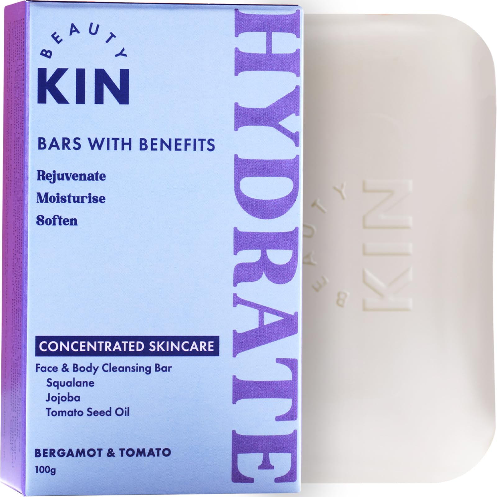 Beauty Kin Hydrating Face & Body Wash Cleansing Bar for Dry Tight or Mature Skin w/Squalane & Jojoba Oil to Moisturise - Restore Suppleness - Improve Elasticity - Paraben Free Vegan Soap Bar
