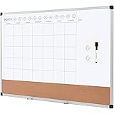 Amazon Basics Monthly Calendar Whiteboard Dry Erase and Cork Board, Silver Aluminium Frame, 24 x 36 Inches, White