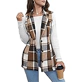 SEMATOMALA Women's Plaid Vest Christmas Cardigan Winter Fall Flannel Vest Sleeveless Blazer Jacket Long Shacket Vest